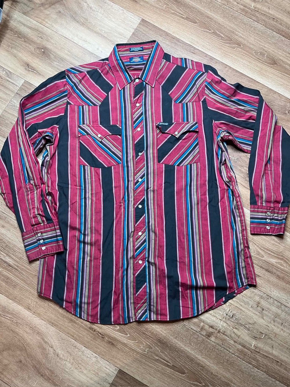 Vintage Dickies Shirt Mens XLT Stripes Western Pearl Snap Cowboy Work